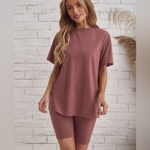 Solid Tee & Biker Shorts Set